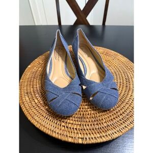 Abella True Comfort Blue Chambray Cutout Wedge Shoes Womens Size 8.5M